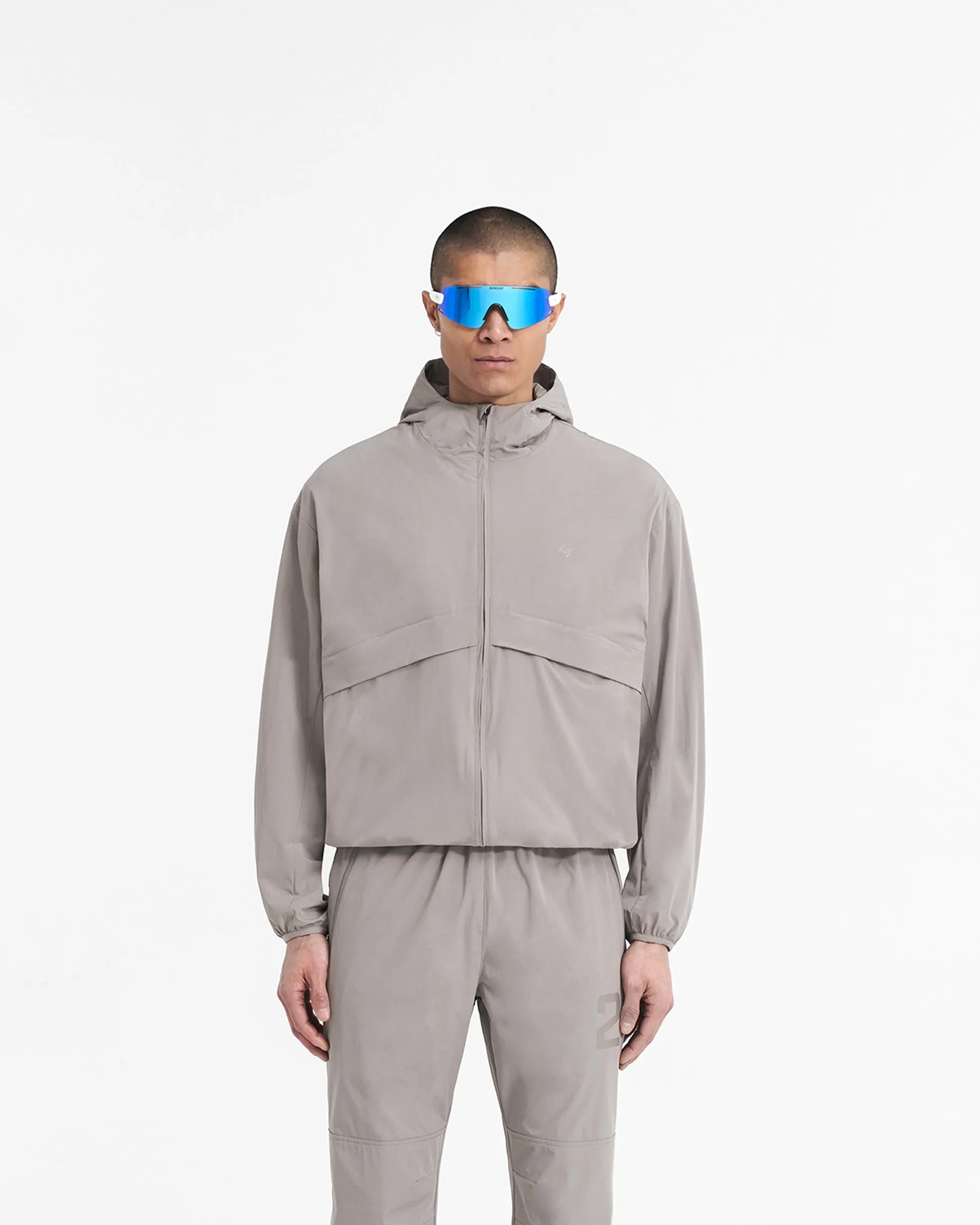 247 Hooded Training Jacket - Cinder Shawl Lapel Durable zipper pull