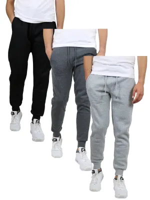 [3-Pack] Men's Slim-Fit Fleece Jogger Sweatpants Sweat Resistant MachineWashableFabric