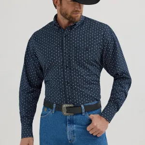 Active Layering Wrangler Men's L/S George Strait Arrowhead Striped Button Down Shirt in Navy