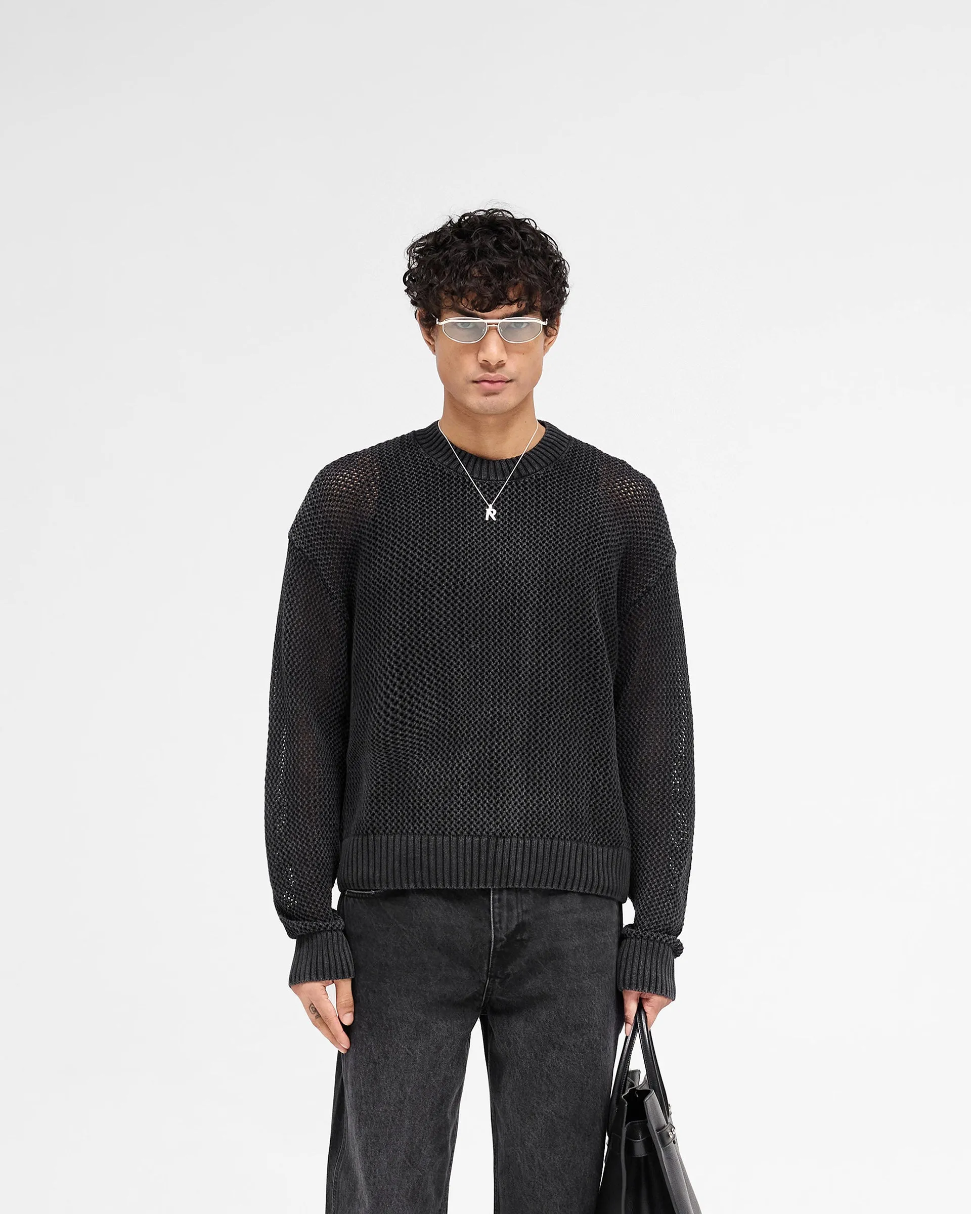 Skin Friendly Stitch Open Gauge Knit Sweater - Jet Black