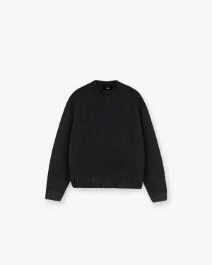 Open Gauge Knit Sweater - Jet Black Chunky Cable Pattern Walk In Park