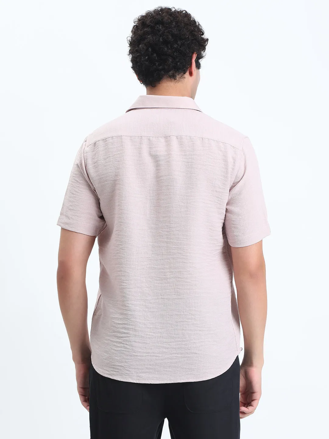 Men's Peach Solid Slim Fit Short Sleeves Shirt Matte Tone WrinkleResistantClothing