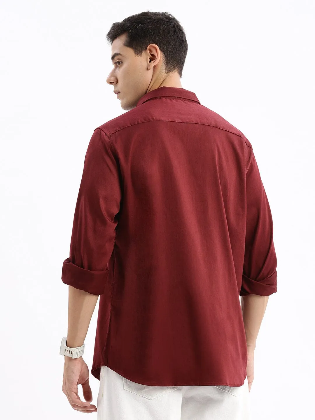 Men's Maroon Standard Slim Fit Cotton Casual Shirt Tough Core Mind Glow