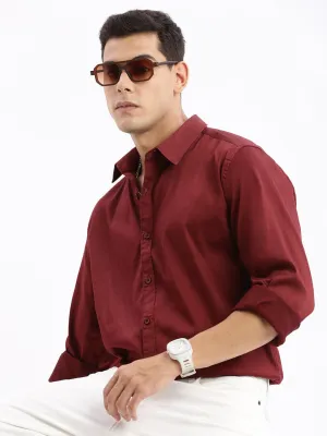 Men's Maroon Standard Slim Fit Cotton Casual Shirt Web Glow