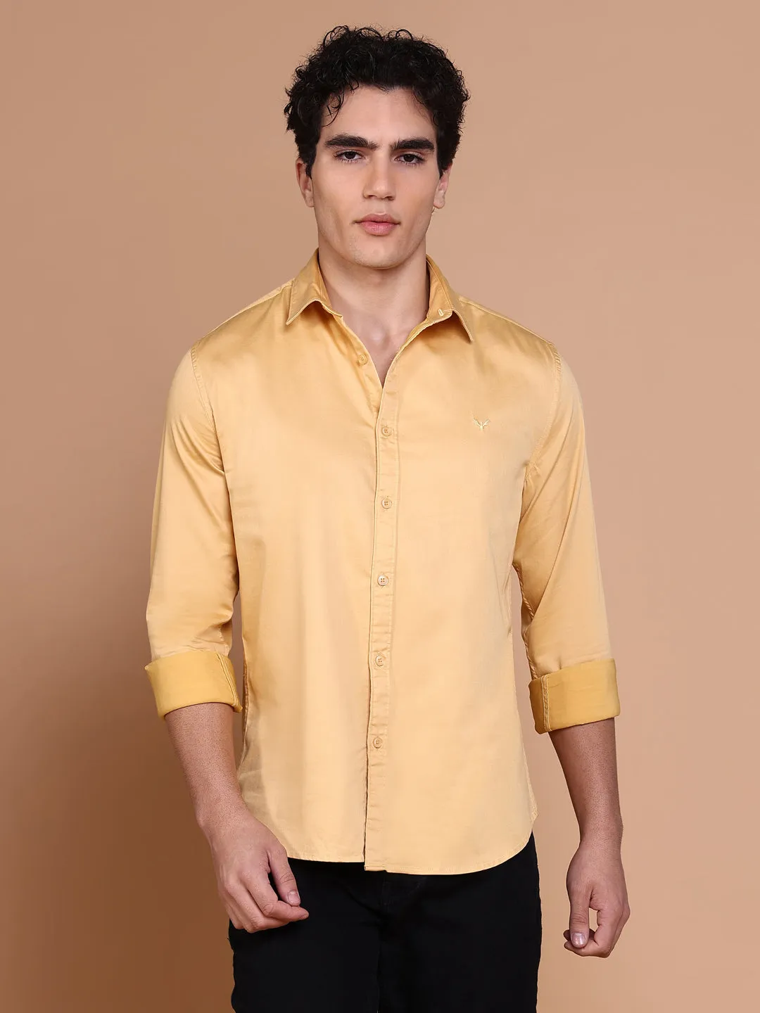 Men's Mustard Solid Shirt Athletic Wear