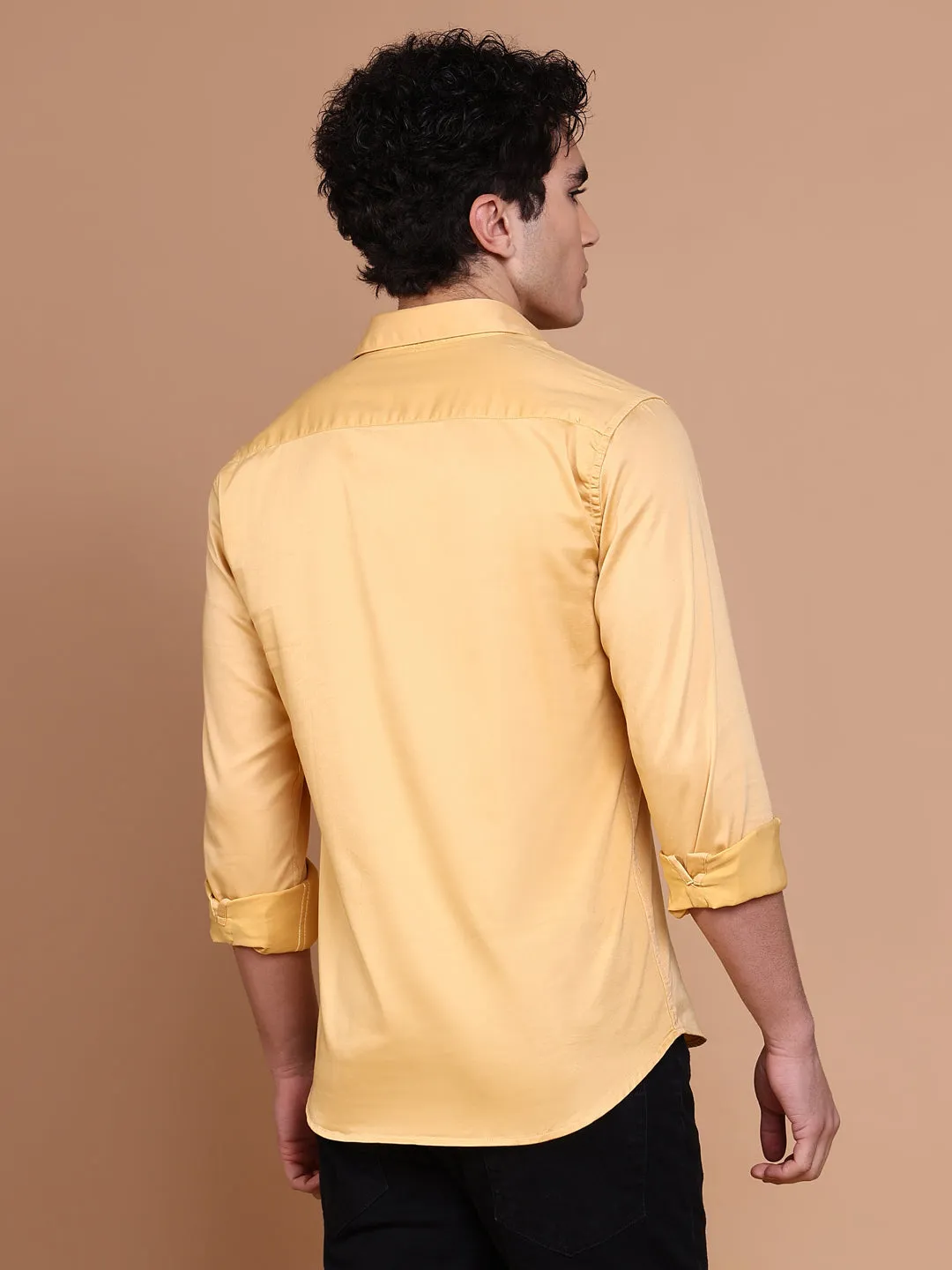 Men's Mustard Solid Shirt Trust Glow DoubleStitchedSeams