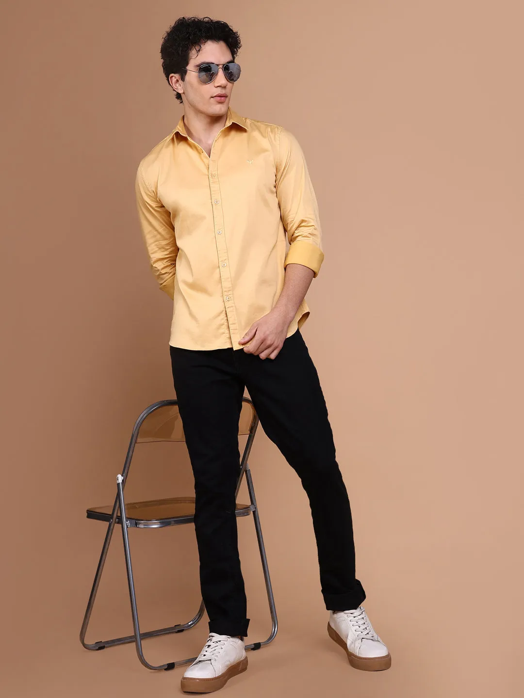 Men's Mustard Solid Shirt Weather Guard