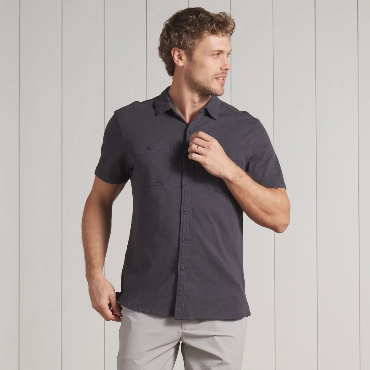 Flex Everyday Knit Short Sleeve Shirt - Washed Navy Silk combination