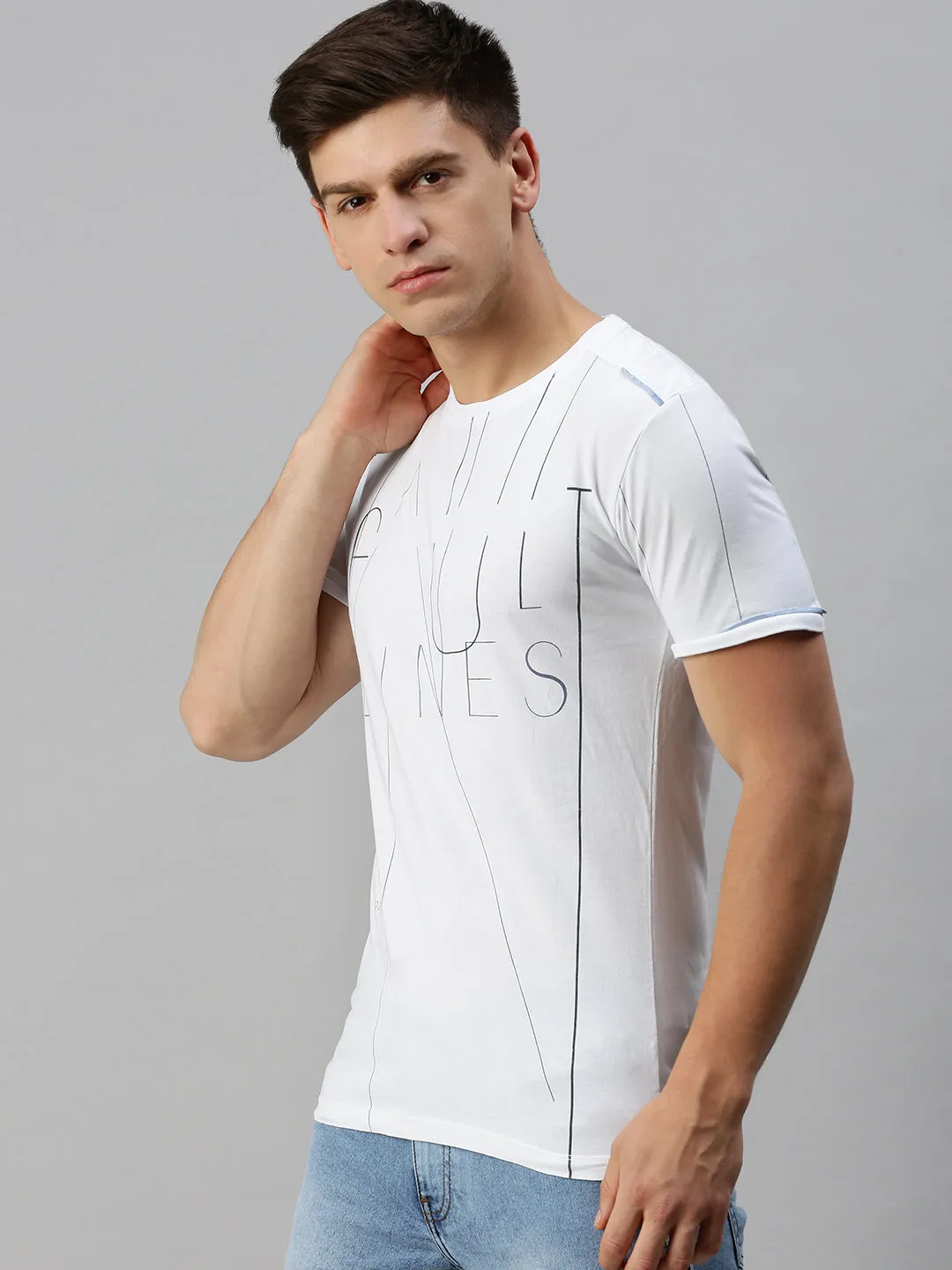 Men's White Typography Printed Regular Fit T-shirt Classic Sporty Essential Relaxed