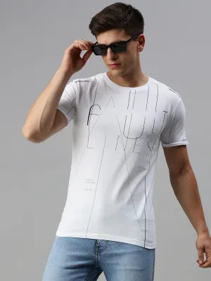 Men's White Typography Printed Regular Fit T-shirt dry cleanable Removable