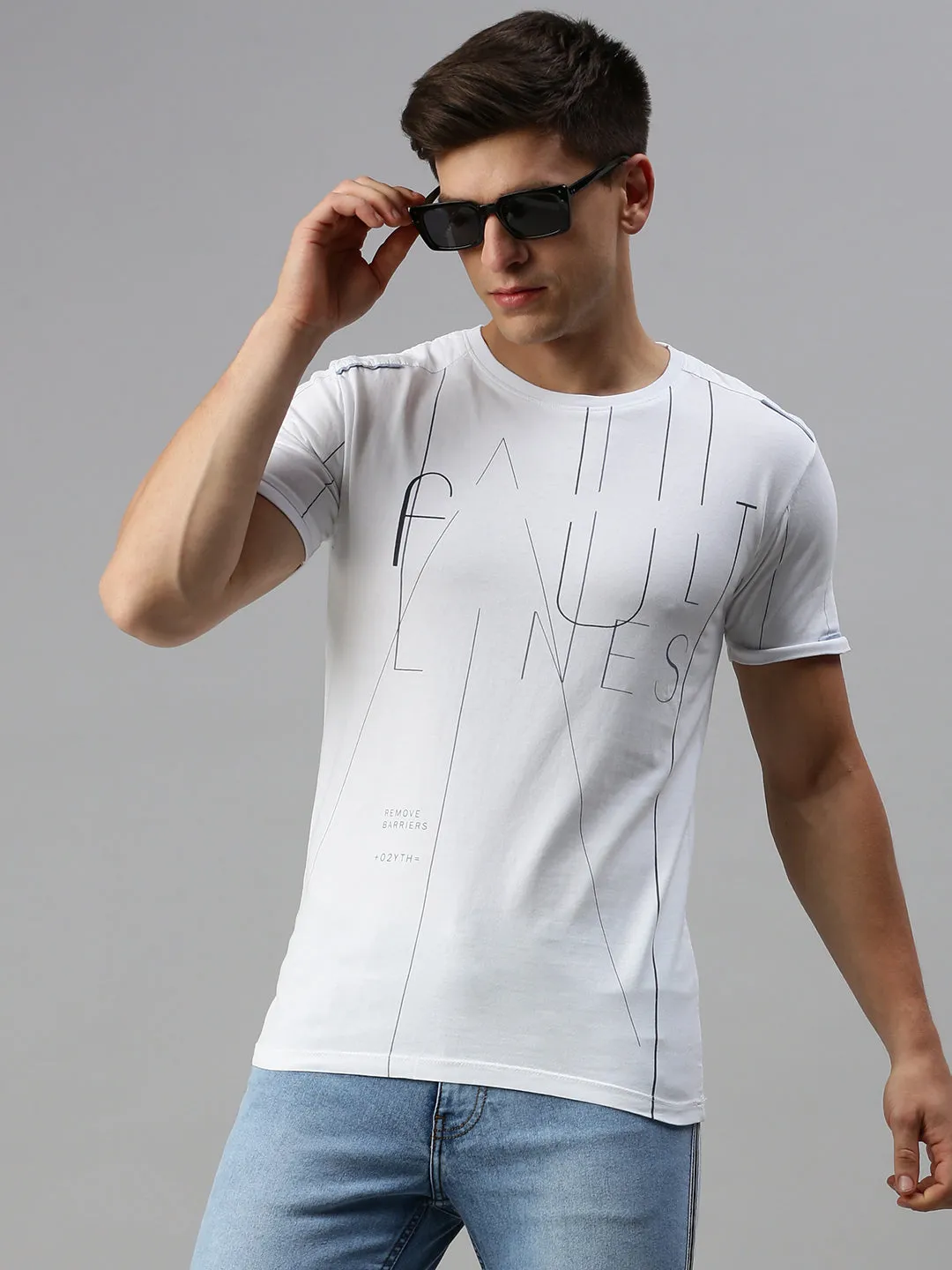 Men's White Typography Printed Regular Fit T-shirt dry cleanable Removable
