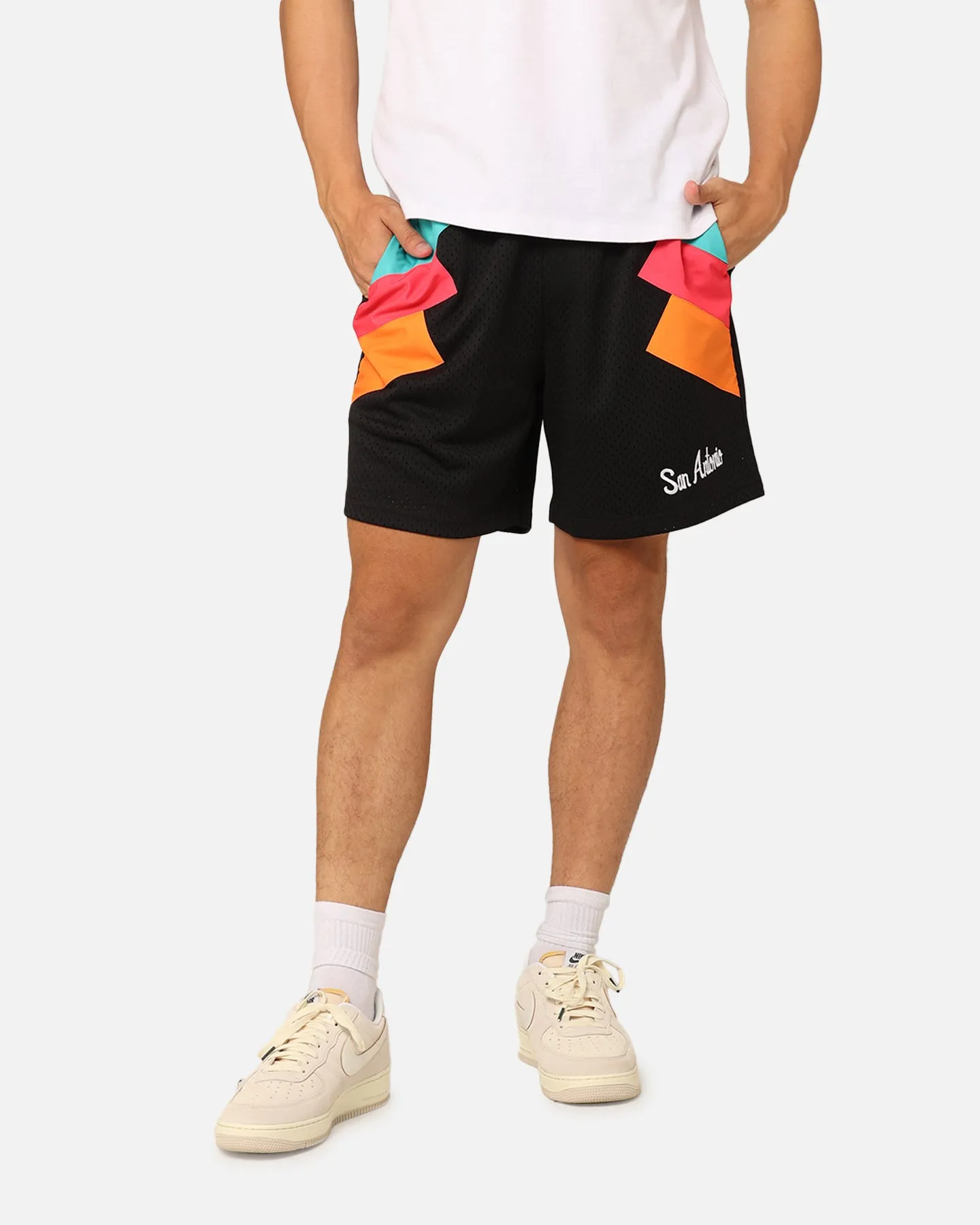 Mitchell & Ness San Antonio Spurs Wear Your Stripes Shorts Black Ripstop Material Casual Movement