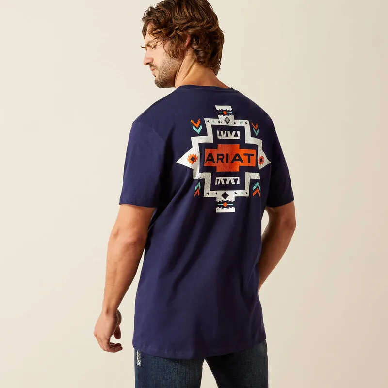 Ariat Men's Southwest Logo Graphic Pocket T-Shirt in Classic Blue Stretchable Fabric Microfiber texture