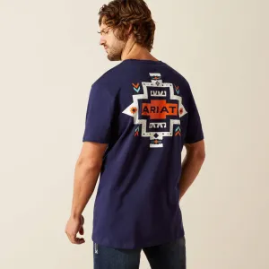 Ariat Men's Southwest Logo Graphic Pocket T-Shirt in Classic Blue Stretchable Fabric Microfiber texture