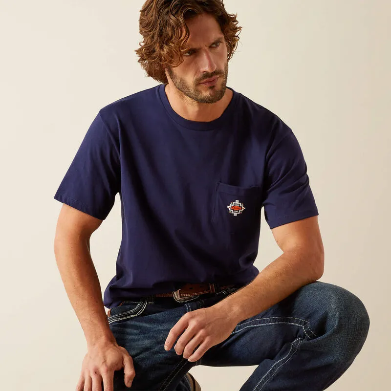 Ariat Men's Southwest Logo Graphic Pocket T-Shirt in Classic Blue Comfy Choice