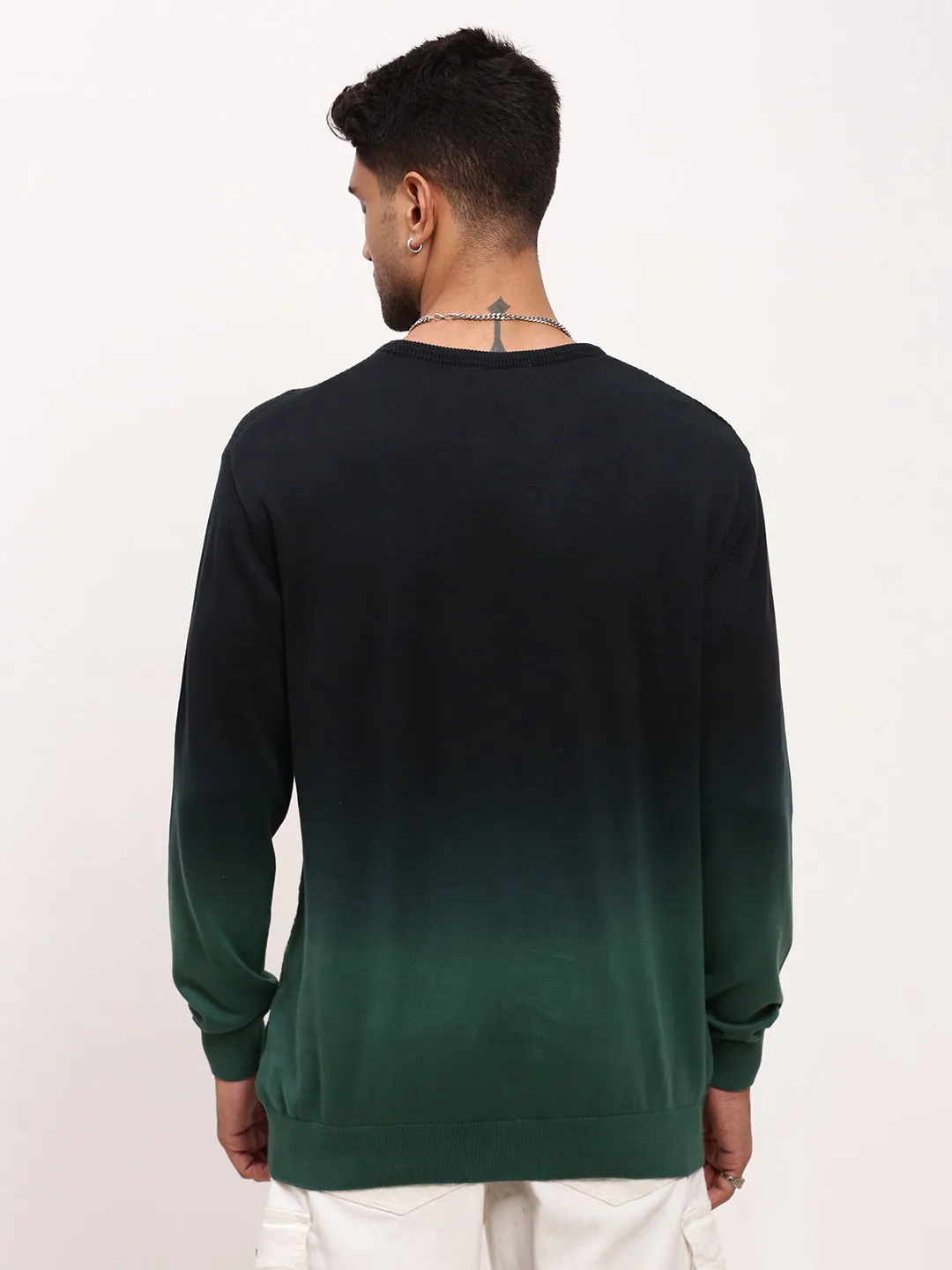 Men's Green Gradient knitted Sweater Street Comfort Thermal Lined Cuffs