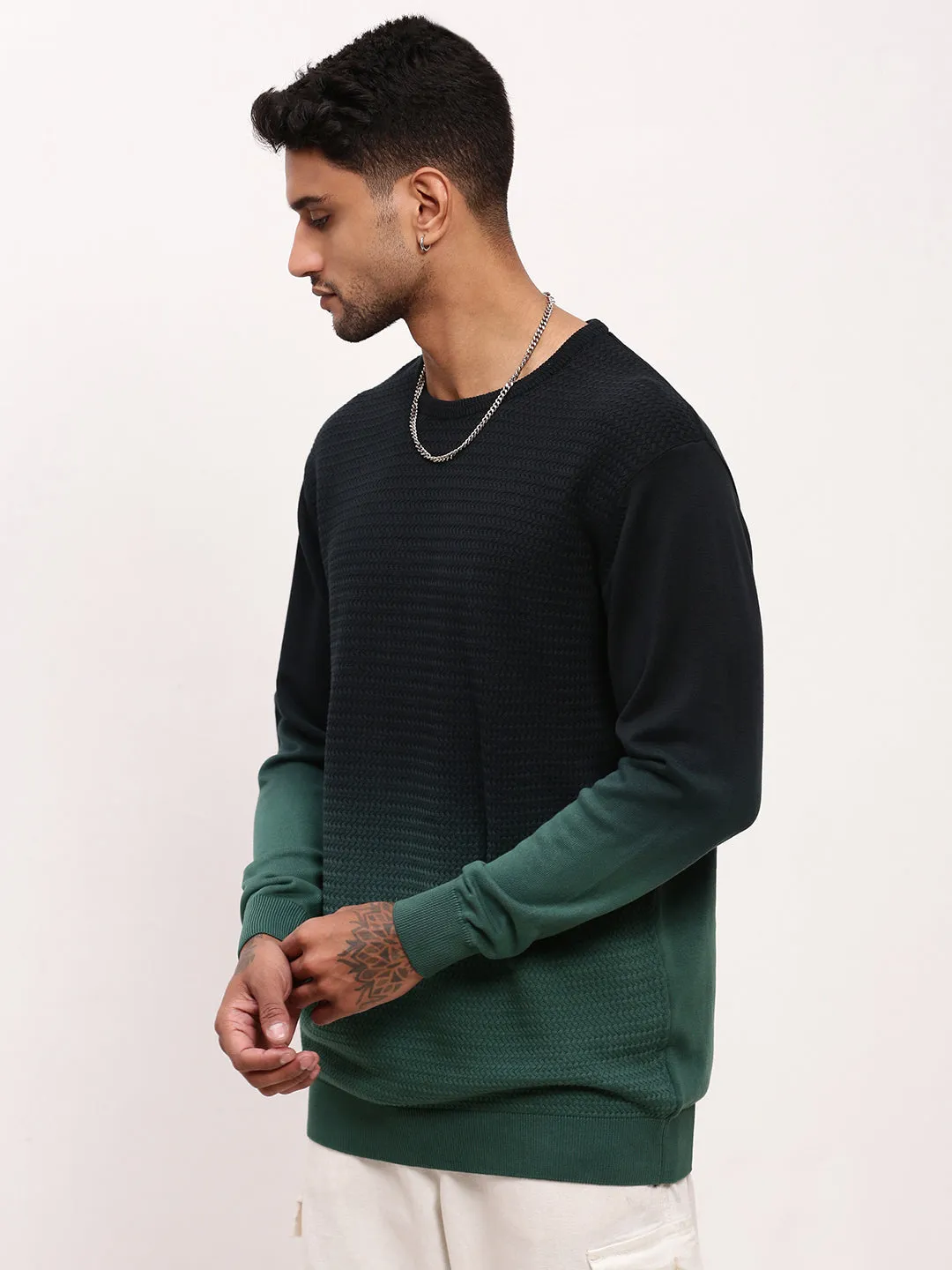 Men's Green Gradient knitted Sweater Fresh Comforted
