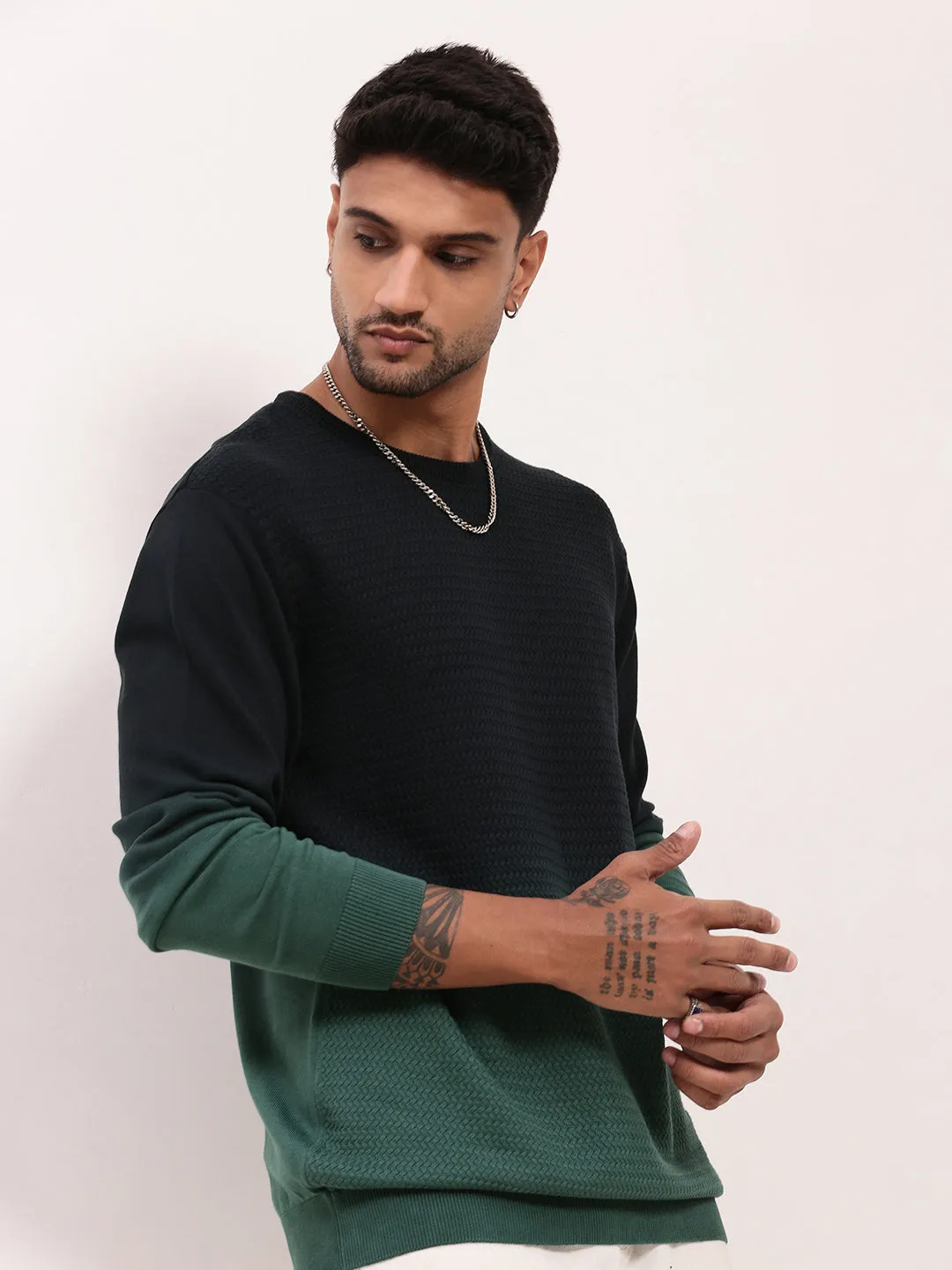 Fresh Warmth Men's Green Gradient knitted Sweater