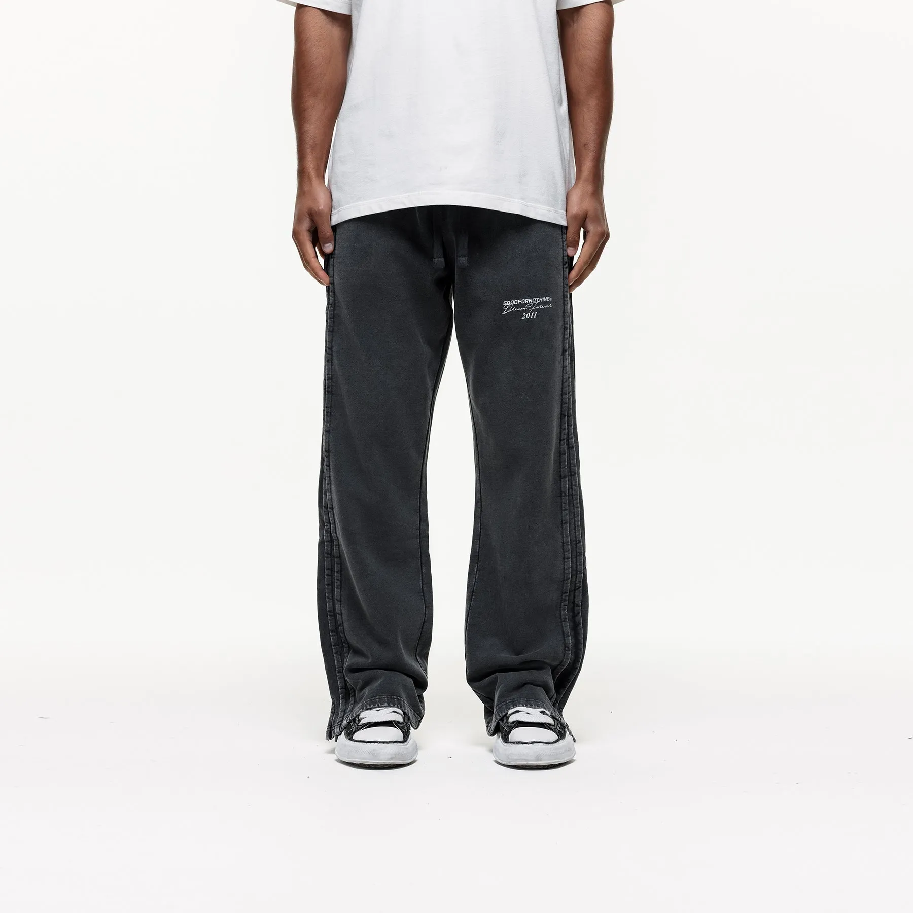 Partial Split Hem Washed Grey Sweatpants Comfortable Layers NoiseReducingFabric