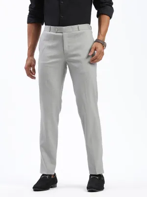 Men's Grey Cotton Comfort Slim Fit Low-Rise Formal Trousers Move Easy Adaptable Style