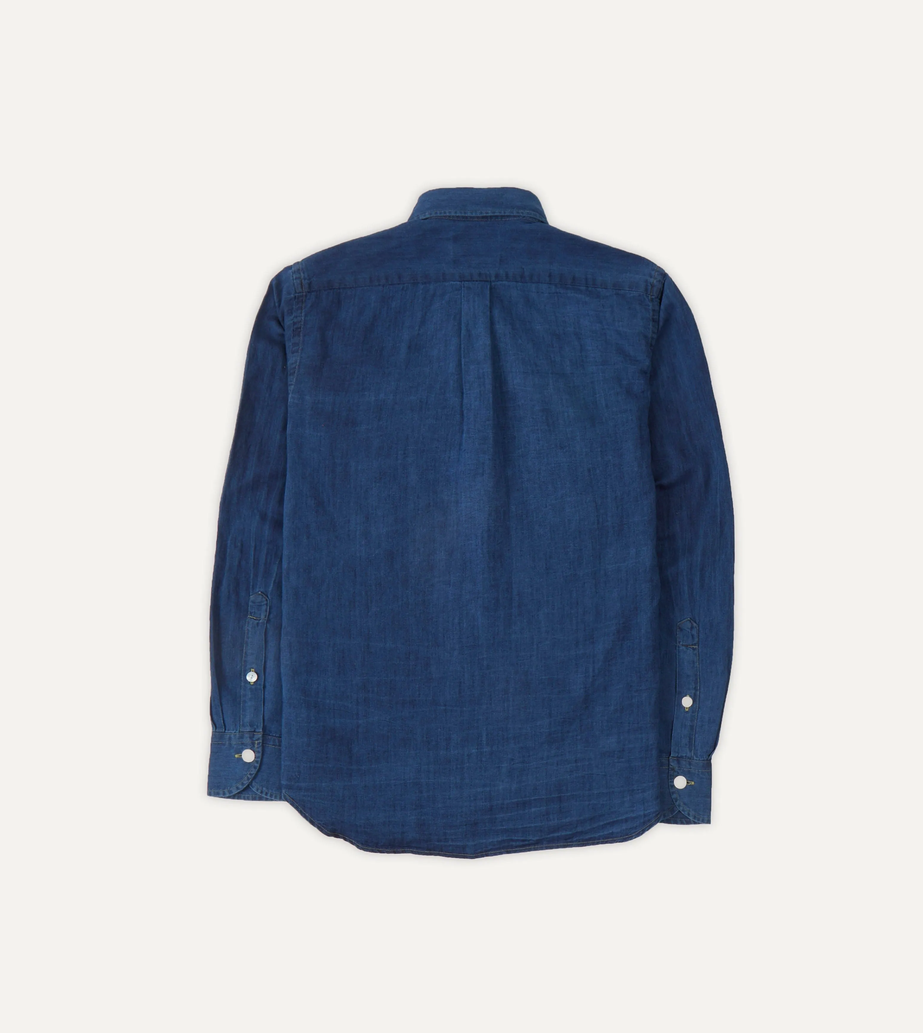 Blue Cotton Linen Two-Pocket Work Shirt High Durability Weave