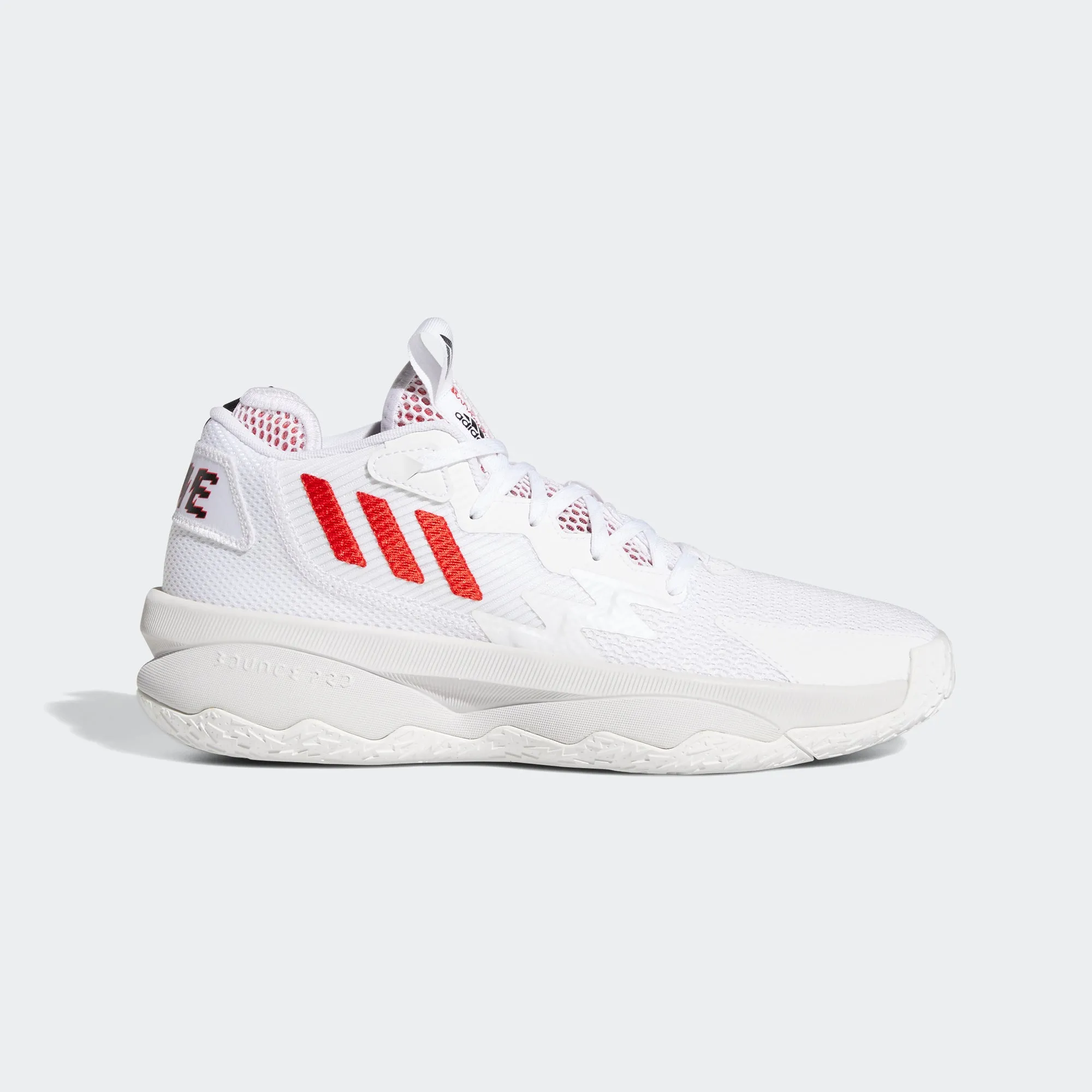 Breathable Interior Seamless Internal Sock adidas DAME 8 Shoes | White-Red | Men's
