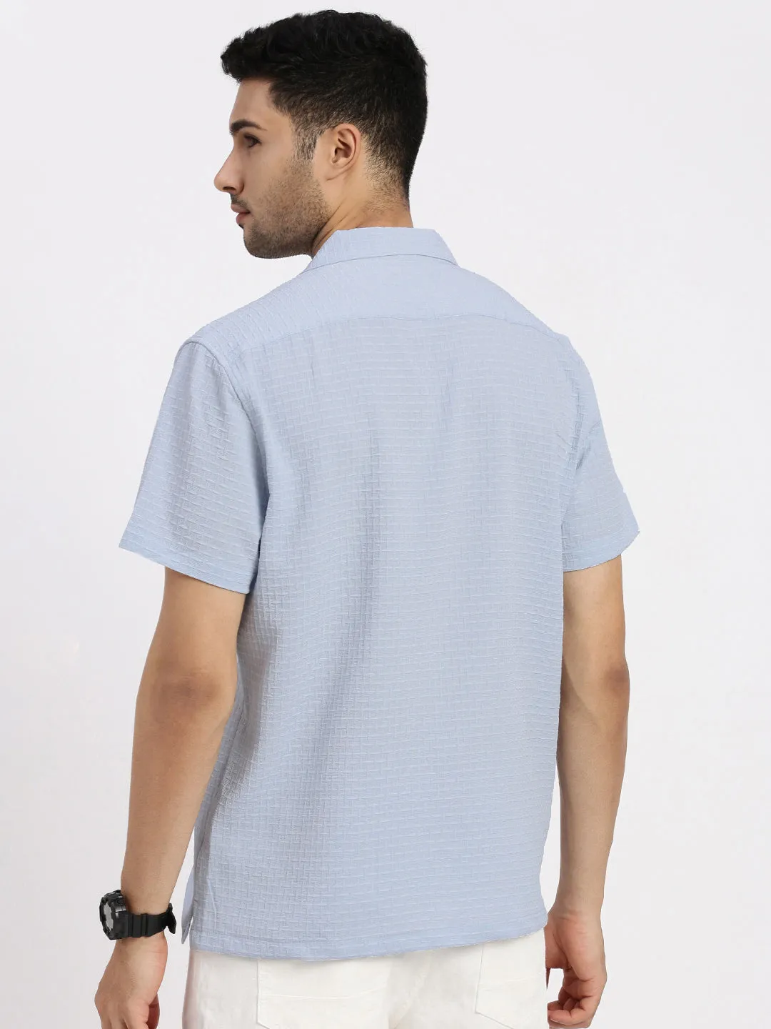 EcoDyeProcess EasyAdjustStraps Men's Blue Cuban Collar Solid Shirt