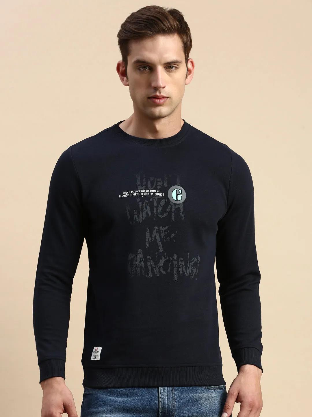 product luxury factor Men's Navy Blue Typography Printed Sweatshirt