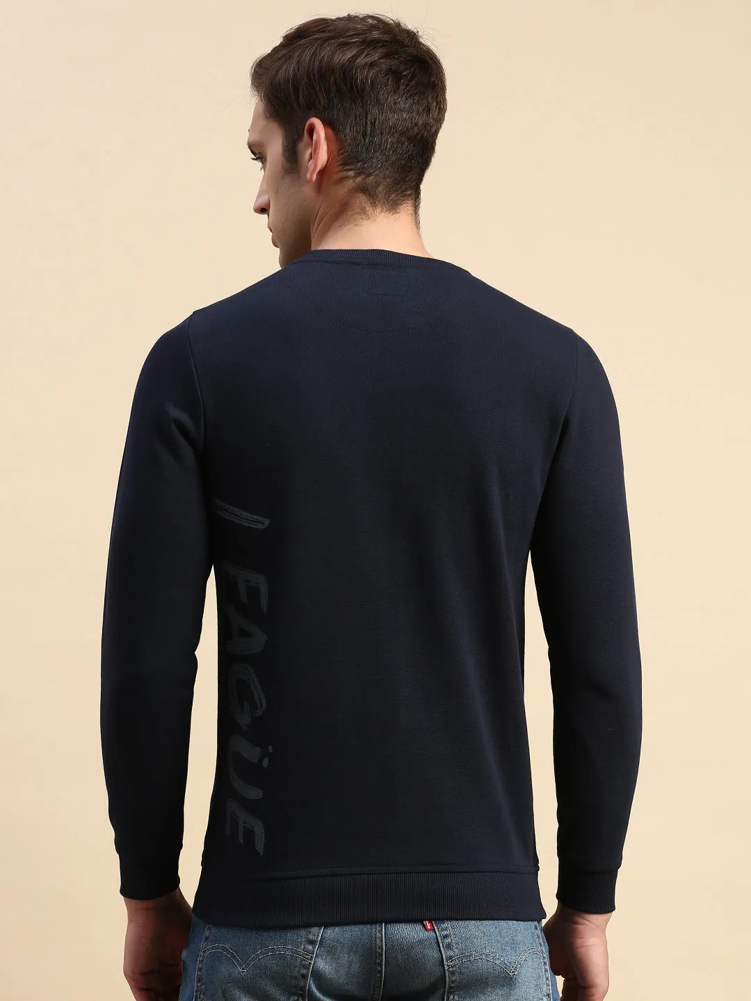 right for running Men's Navy Blue Typography Printed Sweatshirt