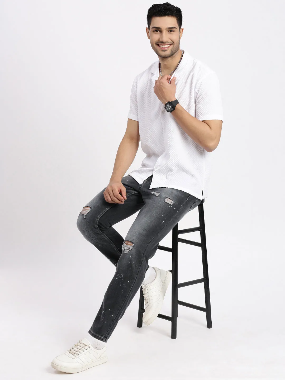 Men's Regular Fit Cropped Grey Jeans Quality Basic Neutral Outfit