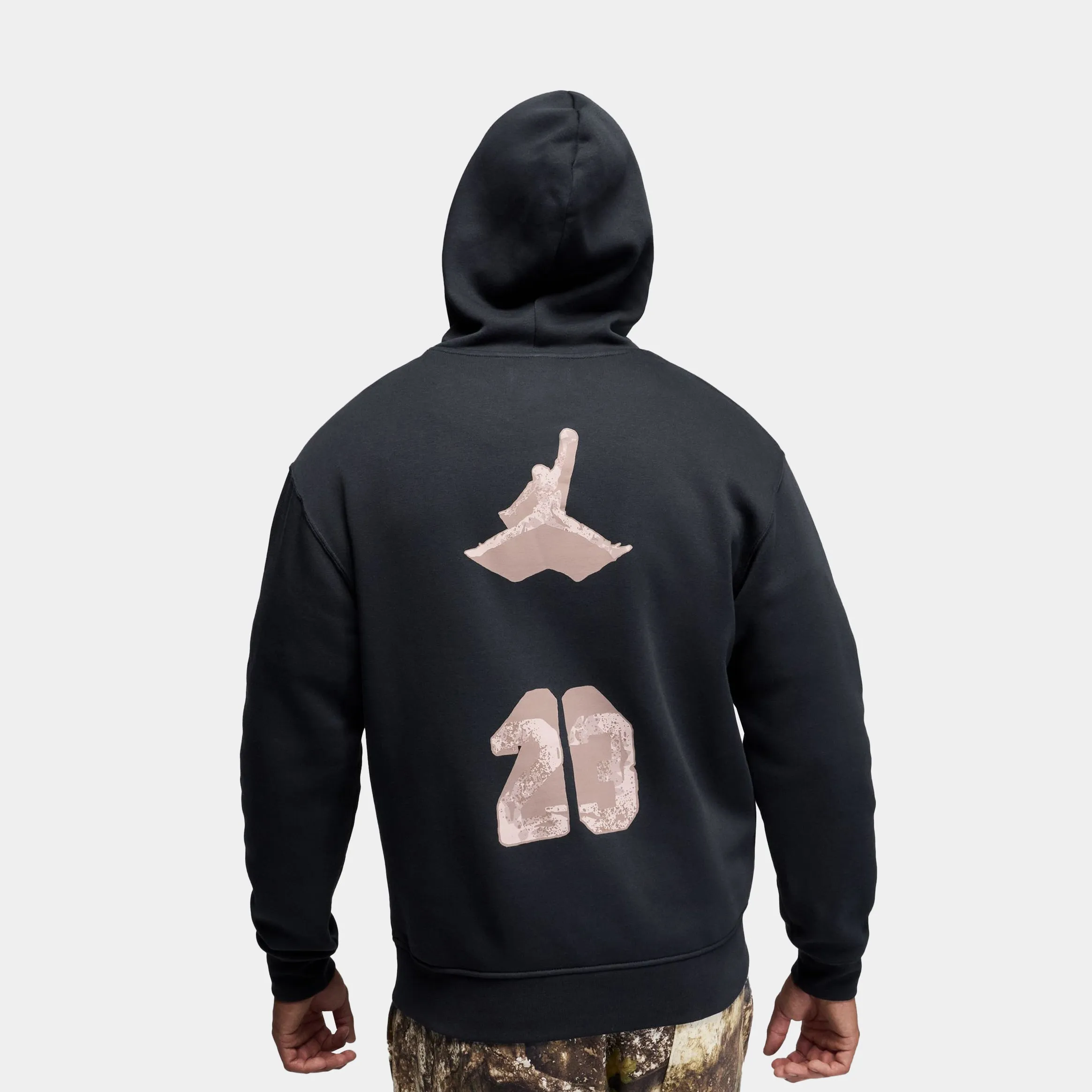AJ4 Cave Fleece Pullover Mens Hoodie (Black) Relaxed Layer embroidery accents