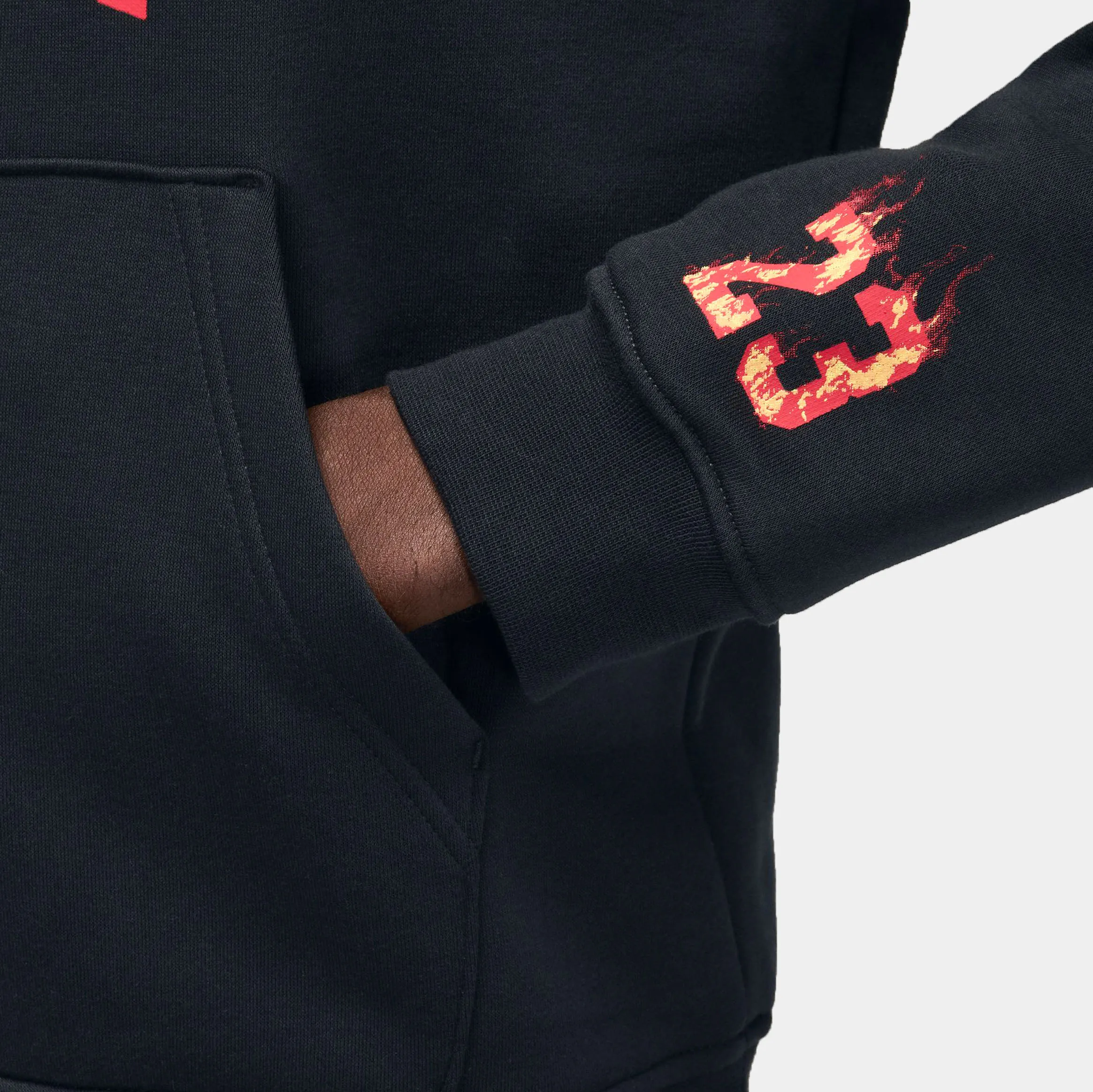 Trendy Colors AJ5 Fire Graphic Fleece Pullover Mens Hoodie (Black/Red)
