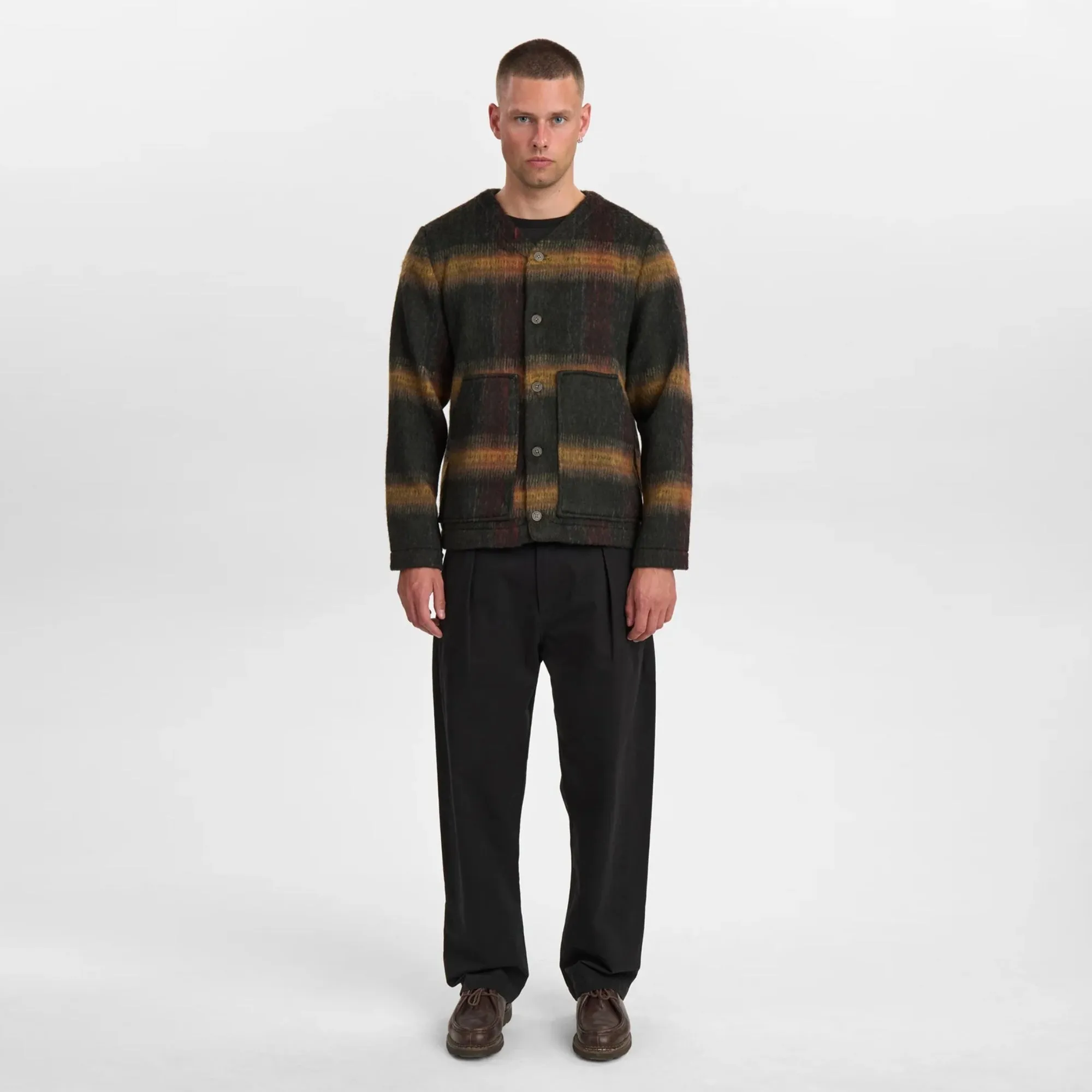 Akdan Heavy Twill Check Overshirt (Forest Night) Fray Resistant Edges