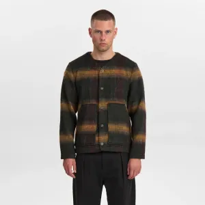 Subtle Texture Akdan Heavy Twill Check Overshirt (Forest Night)