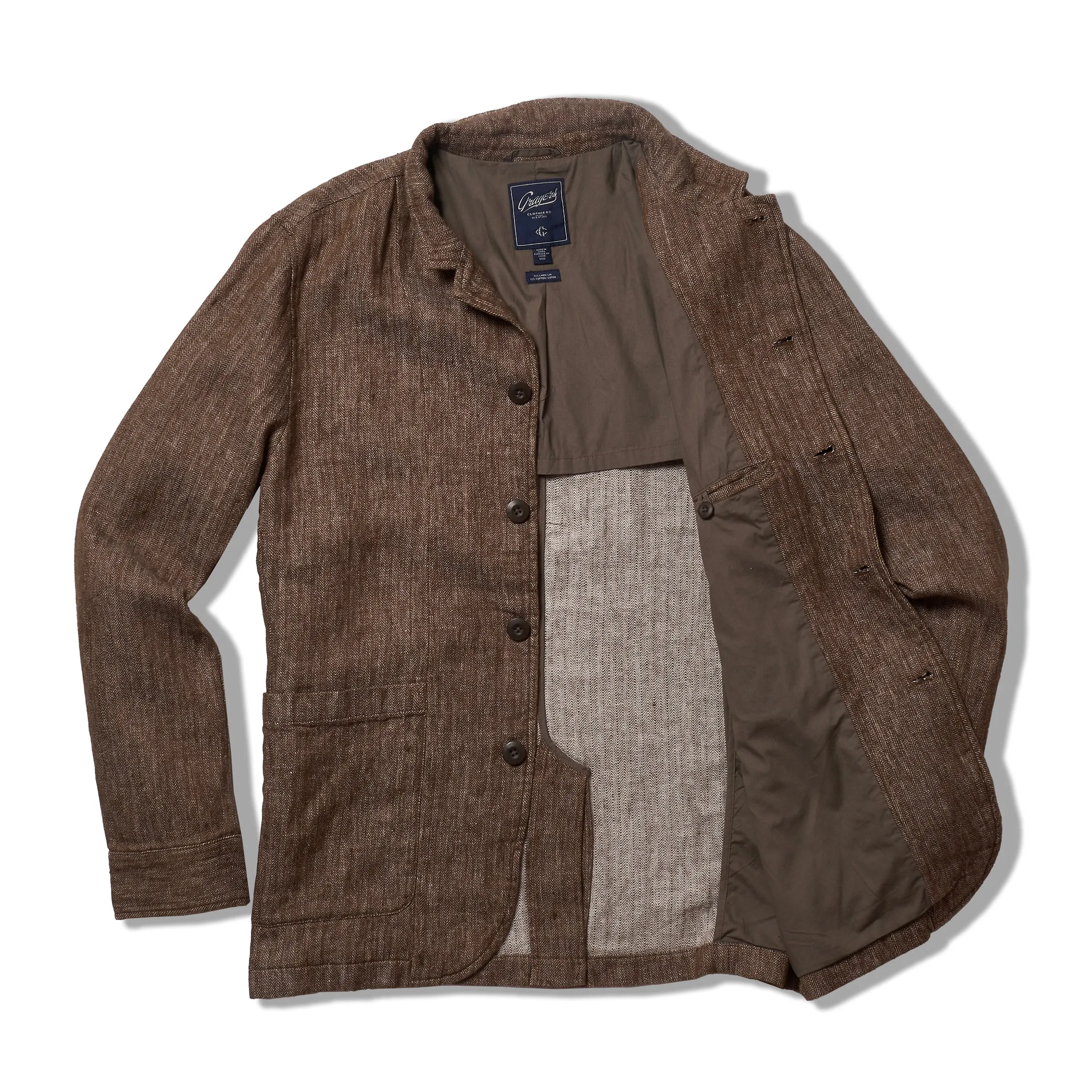 Albemarle Linen Industrial Jacket - Brown Herringbone ErgonomicSleeveCut