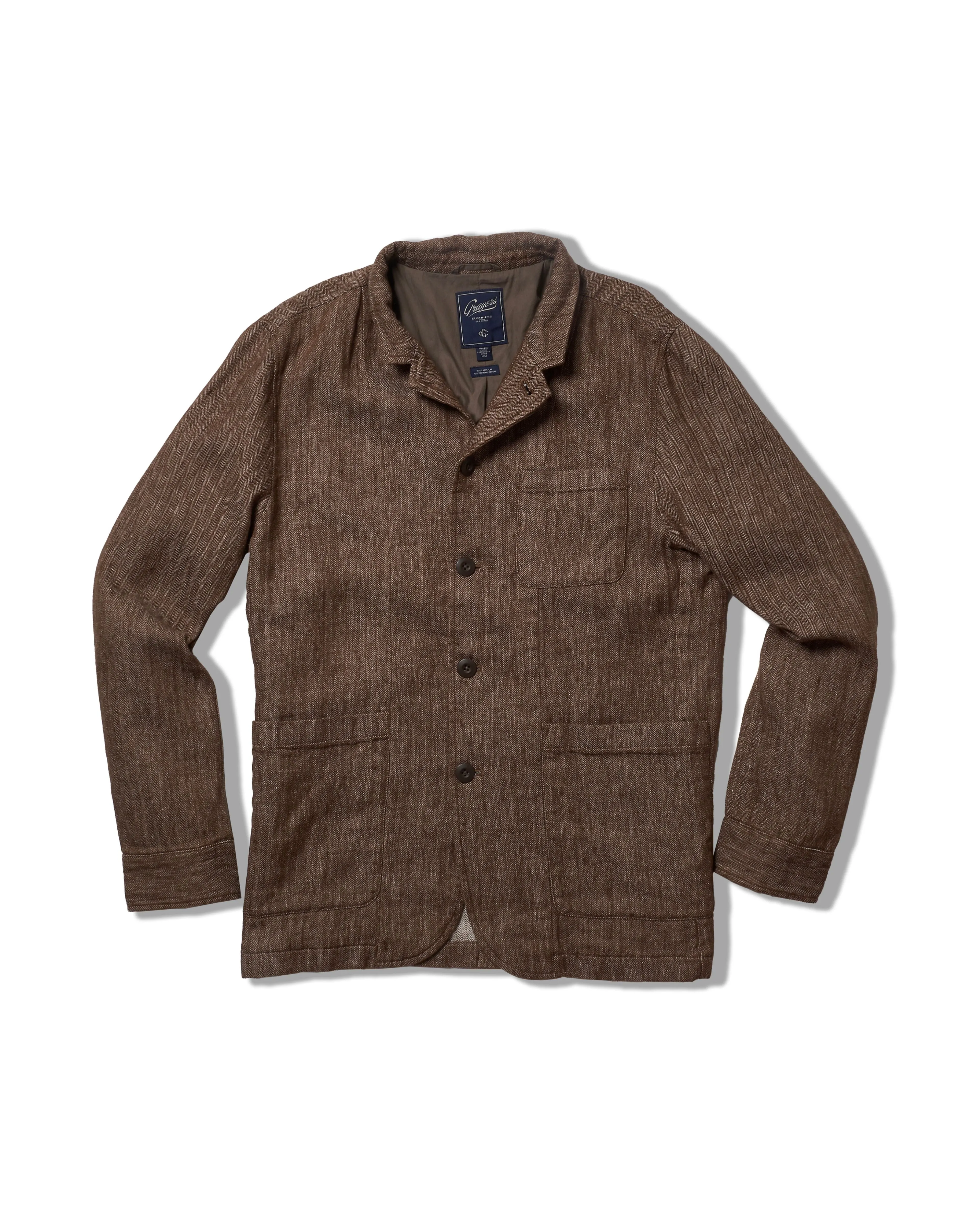 Albemarle Linen Industrial Jacket - Brown Herringbone UV Resistant Finish Taped Seams