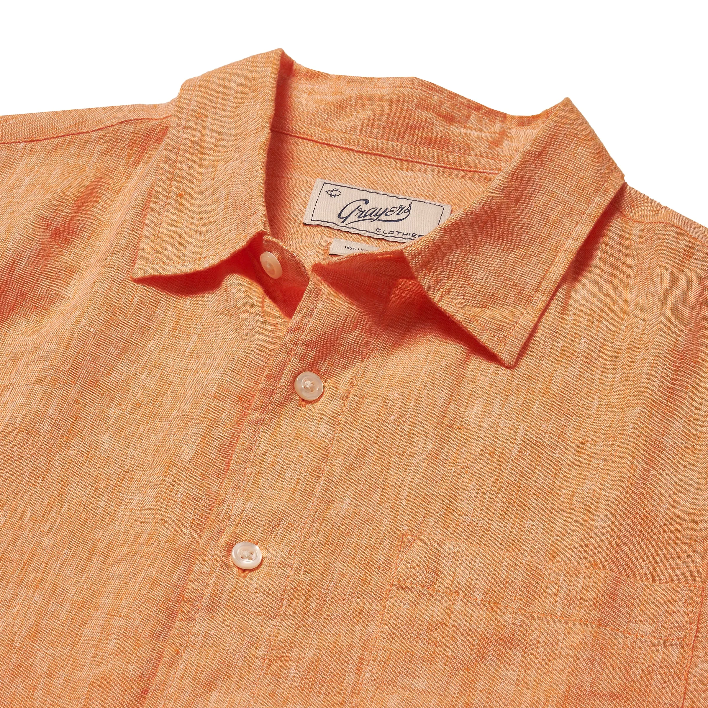 windproof Light Comfort Style Nantucket Yarn Dyed Linen Shirt - Orange