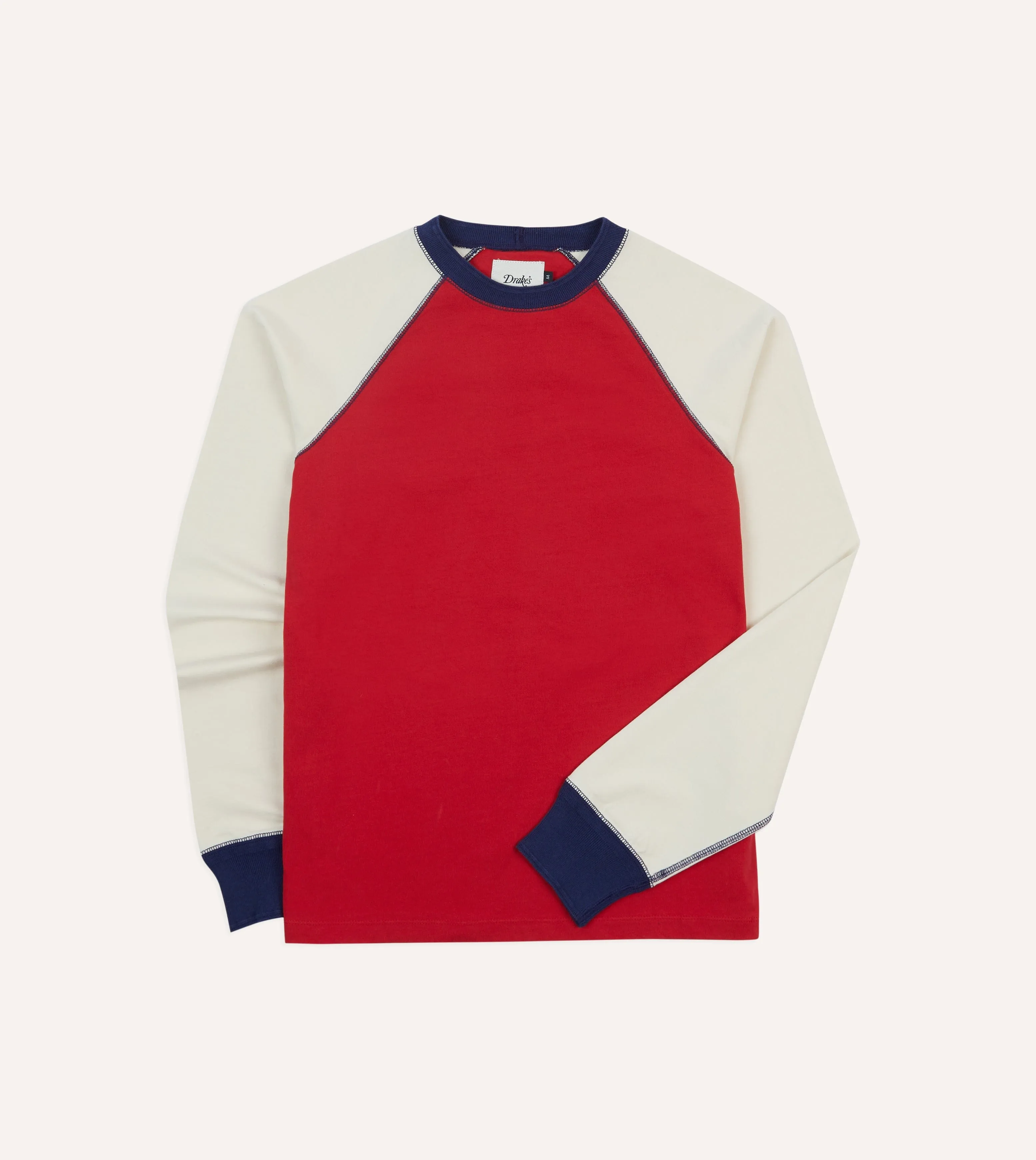 Red and Ecru Long Sleeve Raglan T-Shirt Trendy Comfort Chill Wear