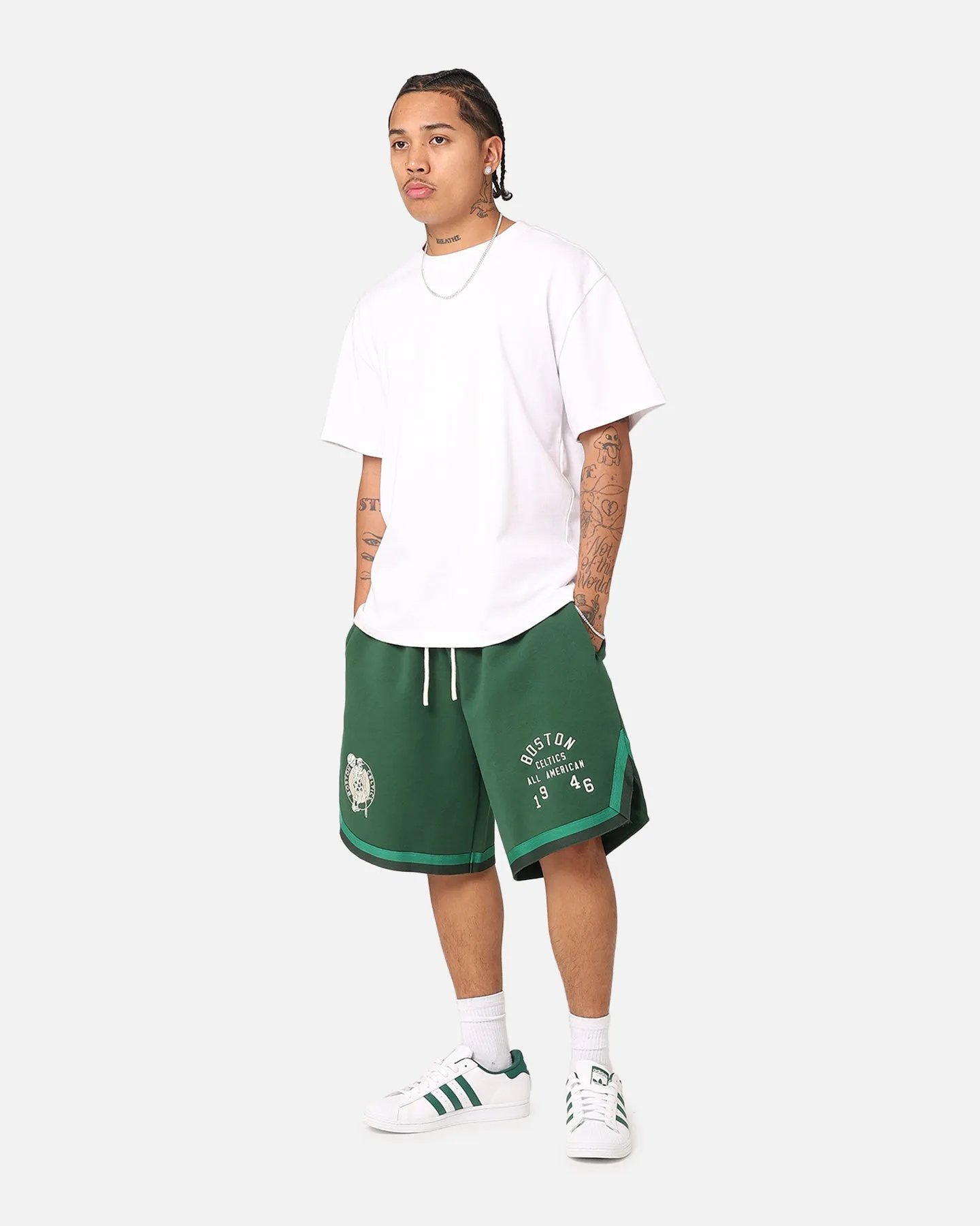 Stretchy Hemline Sleek Fit Mitchell & Ness Boston Celtics All American Shorts Faded Dark Green
