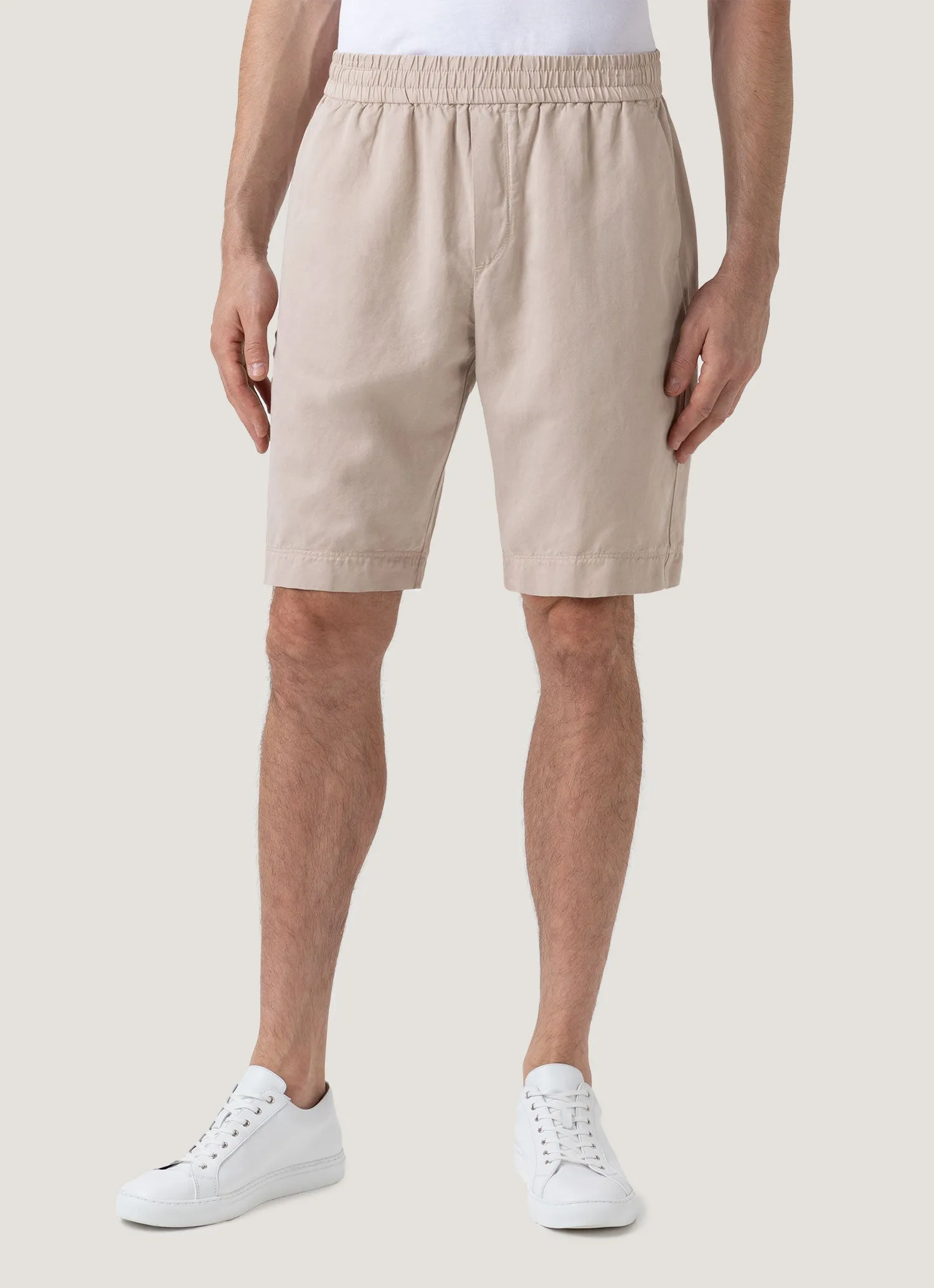 Men's Cotton Linen Drawstring Shorts in Light Sand Moisture Controlled Lining Sweat Wicking Channels