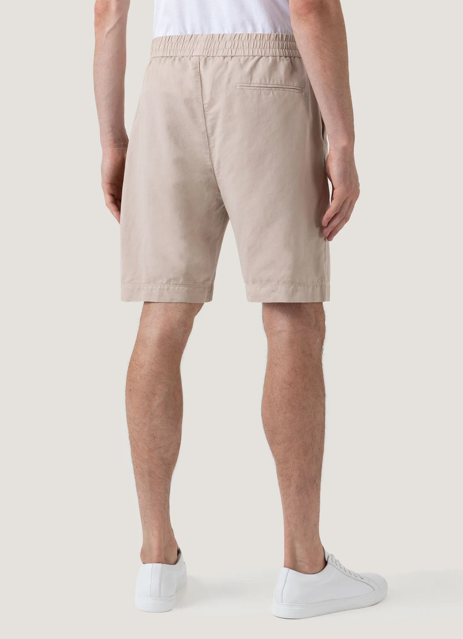 Stretch Flex Men's Cotton Linen Drawstring Shorts in Light Sand