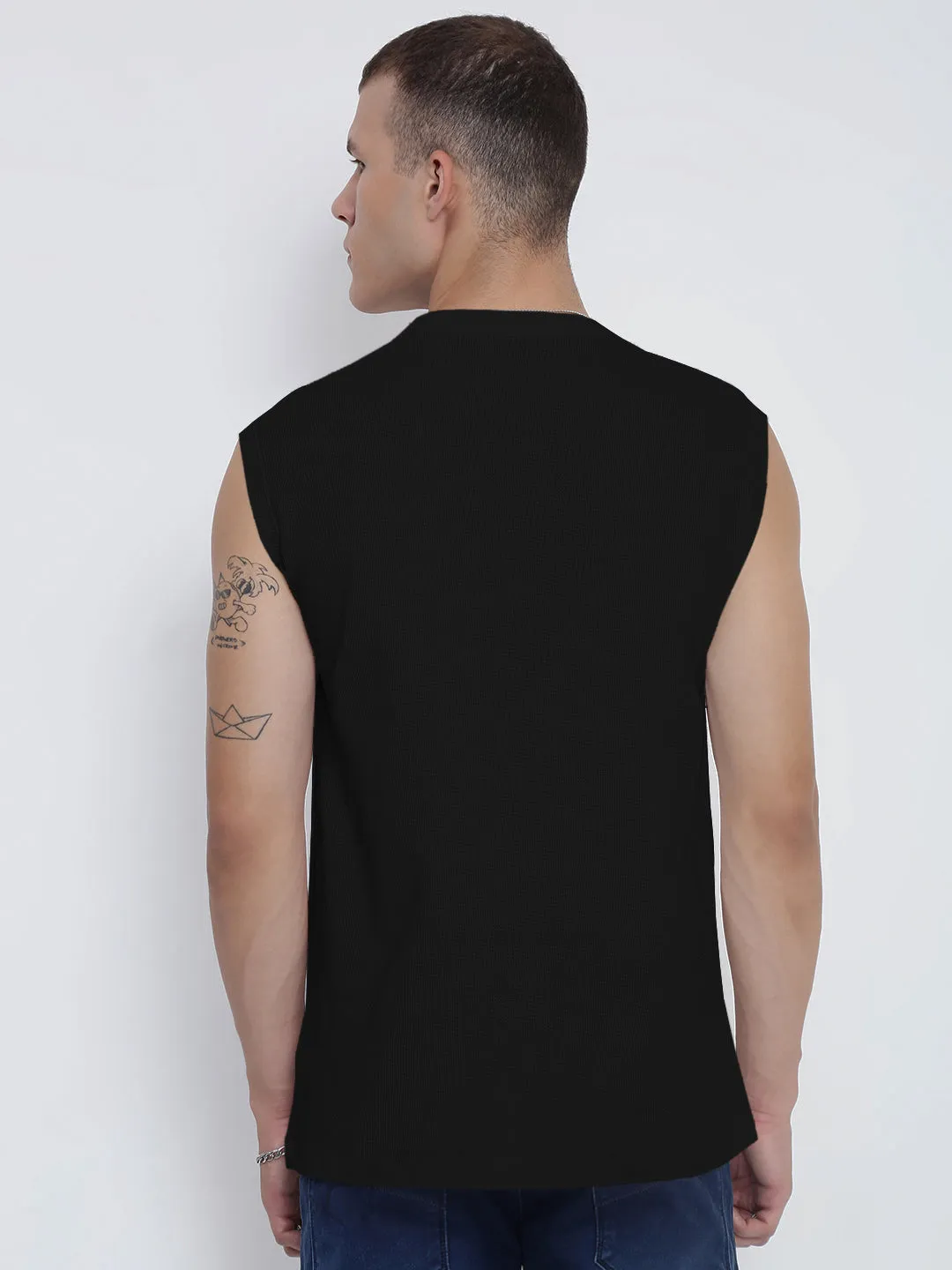 SoftTouch Men's Black Sleeveless Round Neck Regular Fit T-Shirt