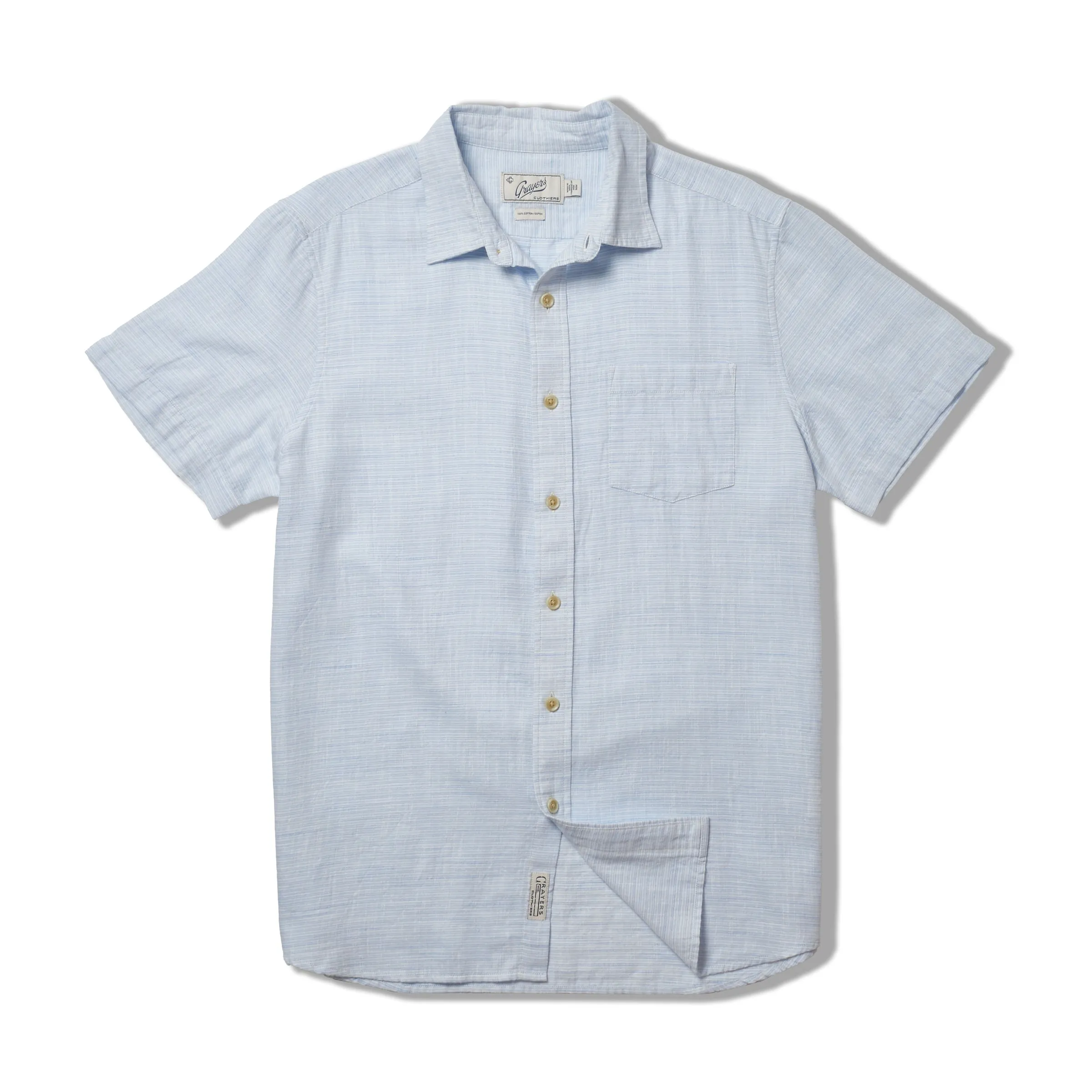 Light Weight Power Loom Short Sleeve Shirt - Blue Stripe Garment Dyed Technique Comfortable Touch