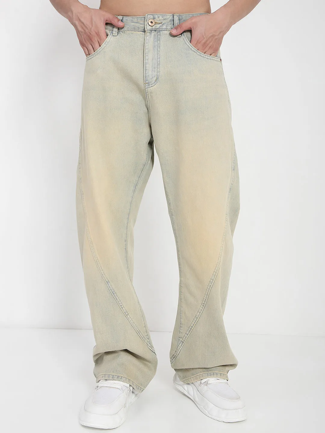 Stylish Vibes Minimalist Elegant Men's Beige Baggy Fit Jeans