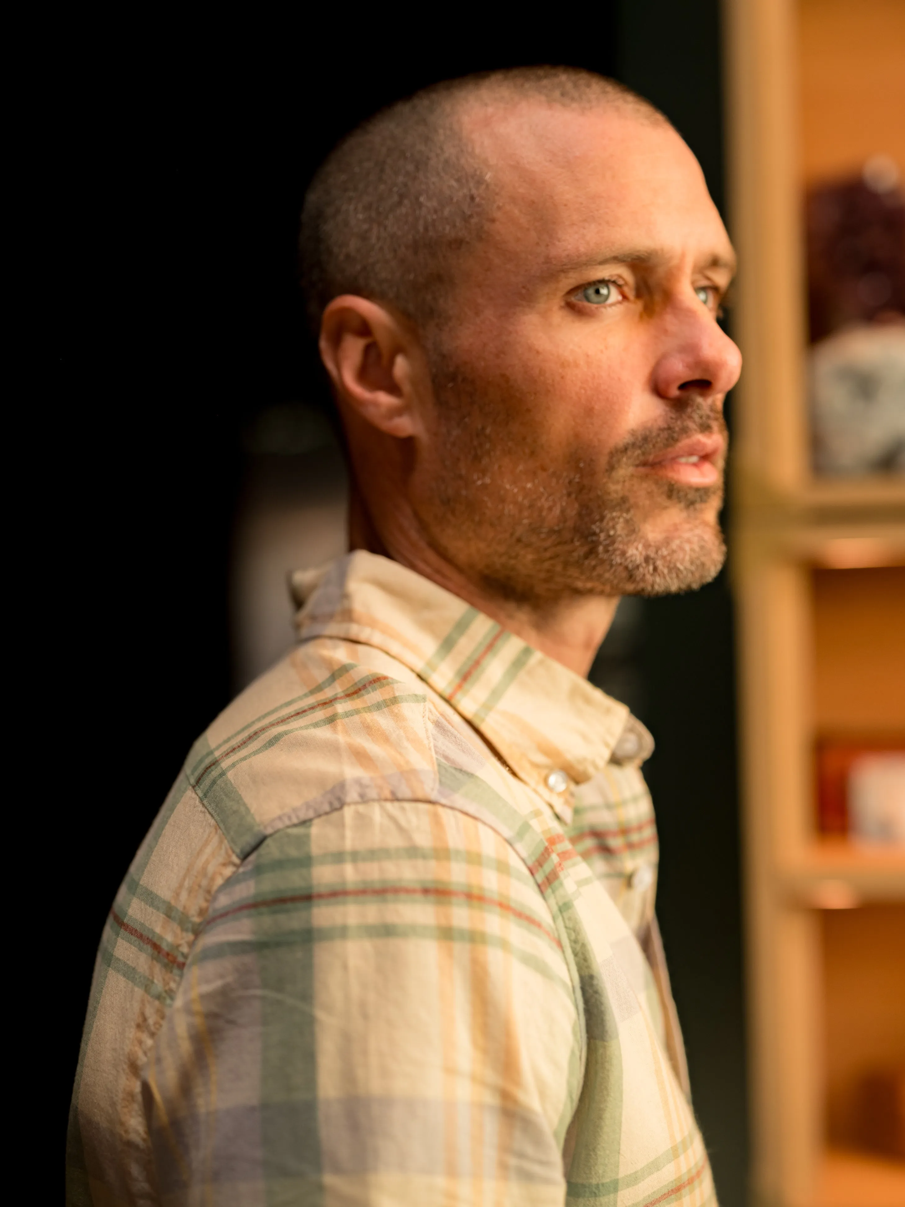 Day-to-Night Look SoftenedNeckline Classic Madras Plaid Short Sleeve Shirt - Lt Blue Cream Plaid