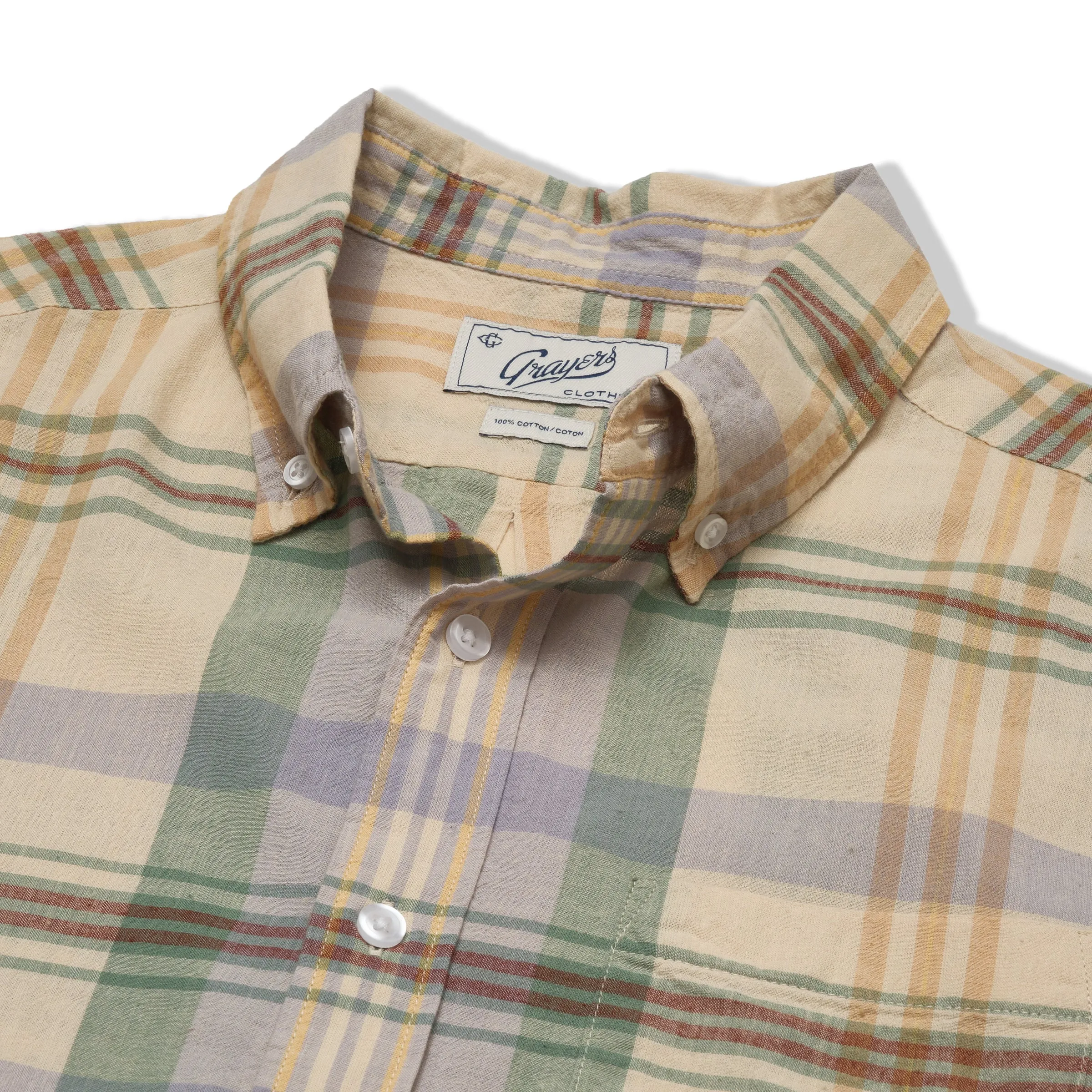 Comfy Casual Wear Comfortable Layering Classic Madras Plaid Short Sleeve Shirt - Lt Blue Cream Plaid