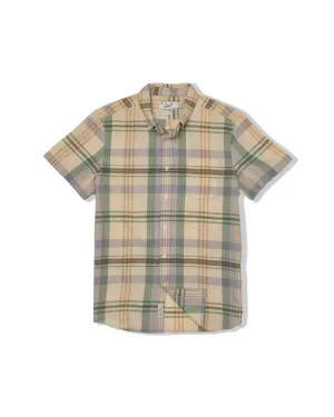 brandable Classic Madras Plaid Short Sleeve Shirt - Lt Blue Cream Plaid