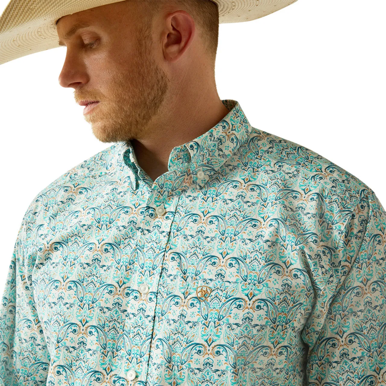 Ariat Men's L/S Jerome Classic Fit Western Button Down Shirt in Teal Paisley Performance Fit Wear Everyday Chic