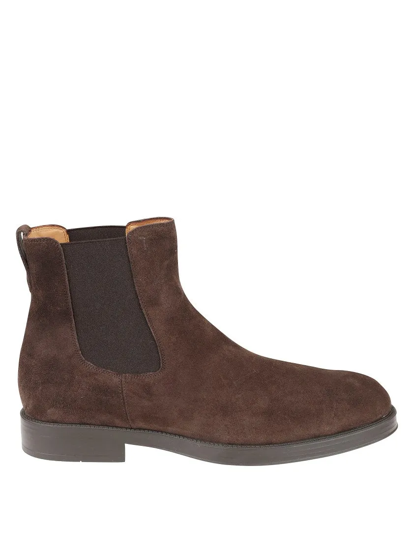 Subtle Color Stride Smooth Ankle-High Dark Brown Suede Boots