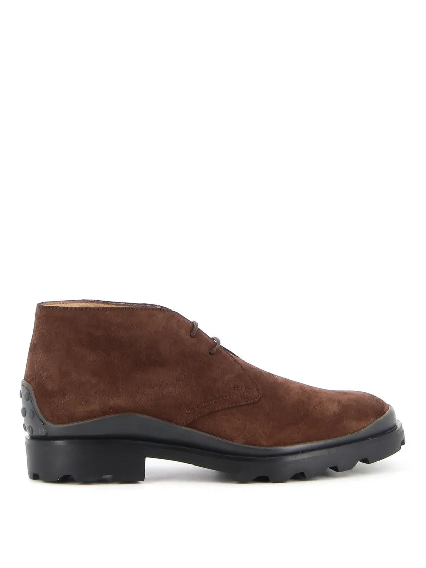 Ankle-High Lace-Up Shoes In Rich Brown Suede Wind Safe